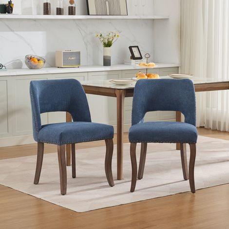 Juego de 2 sillas de comedor - Estilo moderno - 58 x 51 x 82,5 cm - Tela de chenilla y madera de caucho maciza - Azul (1/5)