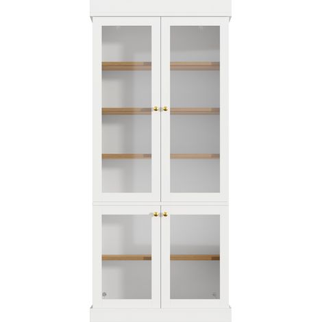 Credenza alta moderna in MDF e vetro bianco con LED e protezione antiribaltamento (1/5)