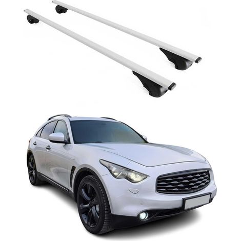 OMAC Barres de toit pour Infiniti FX50 2009-2013 – TÜV / DIN 75302:2019 – Antivol inclus – Charge max 75 kg – 2 barres Argent (1/4)