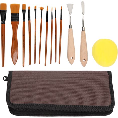 Pinceaux à huile - lot avec manche ergonomique trempé, couteaux à palette et éponge pour artistes création artistique (1/5)
