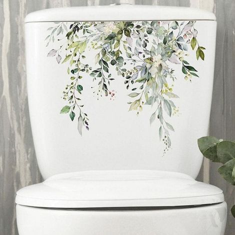Pegatina de pared para taza de inodoro, diseño de planta y flor, pegatina decorativa desmontable e impermeable para la decoración del hogar (1/5)