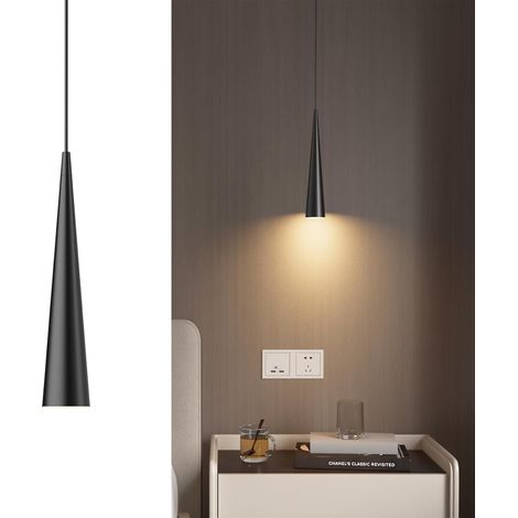 1 Lustre Conique, Aluminium Noir, Ampoule Gu10 3000k, Câble Réglable 100cm, Pour Salon Salle à Manger