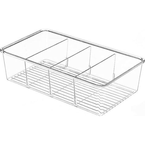Set di 1 contenitore per alimenti in plastica trasparente, ideale per dispensa, cucina, frigorifero e armadietto. 4 scomparti per piccole borse, snack, (1/4)