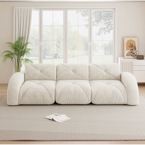 Divano modulare 3 posti senza telaio in ciniglia, 281 x 95 x 76 cm, beige chiaro (1/5)