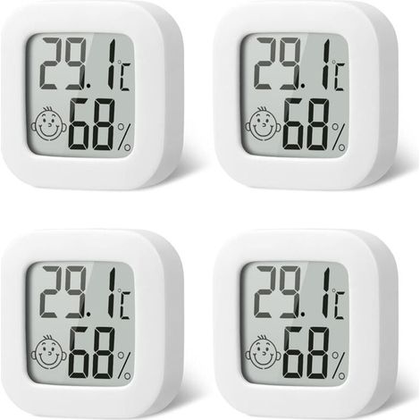 Pack de 4 thermomètres intérieurs mini, hygromètres de haute précision pour température et humidité. Icône de confort d'air, pour cuisine, chambre de bébé, serre, entrepôt, bureau. (1/4)