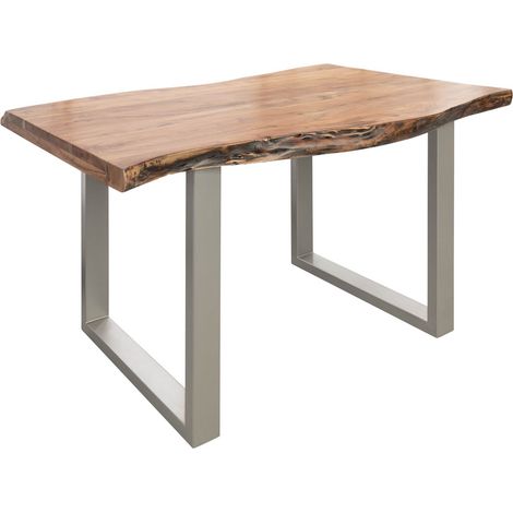 Baumtisch Akazie 140x90x77 natur lackiert / U-Beine silber matt FREEFORM 5 (1/3)