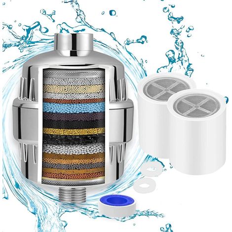Filtre de douche anticalcaire, filtre de douche, filtre pour pommeau de douche avec 2 cartouches, filtre à eau de douche pour éliminer le chlore et le fluorure (1/5)