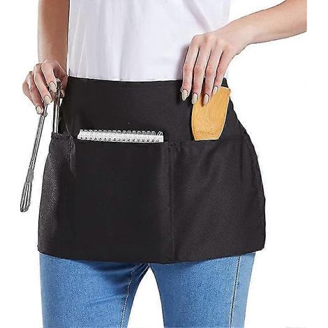 Demi-tablier de serveuse avec bavette à 3 poches, tablier court pour cuisine de restaurant et bistrot (1/5)