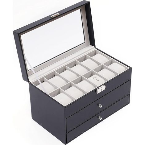 Boîte de rangement à 3 niveaux et 26 emplacements pour lunettes de soleil et montres, cadeau pour hommes et femmes (1/5)