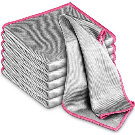 Chiffon de polissage pour verre, chiffon de nettoyage magique sans traces, chiffon en microfibre non pelucheux, lot de 6, rose