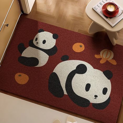 LAN Boucle en soie Panda ronde 4060cm Tapis d'entrée à motifs de dessins animés, tapis bouclé résistant aux taches et à l'usure, adapté à un usage domestique dans les entrées, découpable et antidérapa (1/5)