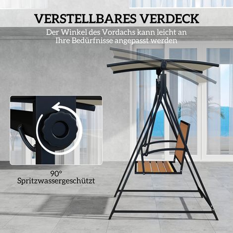 Balancelle de jardin 2 places noire 142x112x162 cm avec auvent réglable, siège balançoire extérieur Hollywood (1/4)