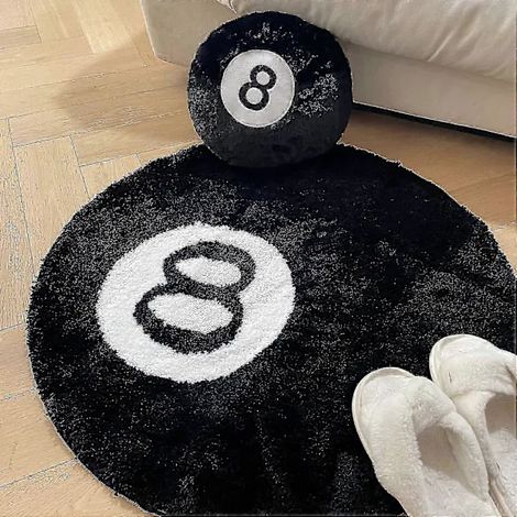 Tapis à 8 boules 100x100cm Blanc Noir Tapis tendance et esthétique pour chambre et salon - YvanM- 1 x1cm (1/3)