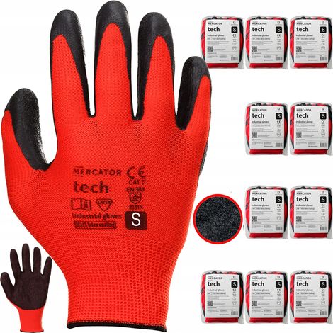 Gants de travail MERCATOR Tech en latex rouge et noir - Taille S - 120 paires (1/5)
