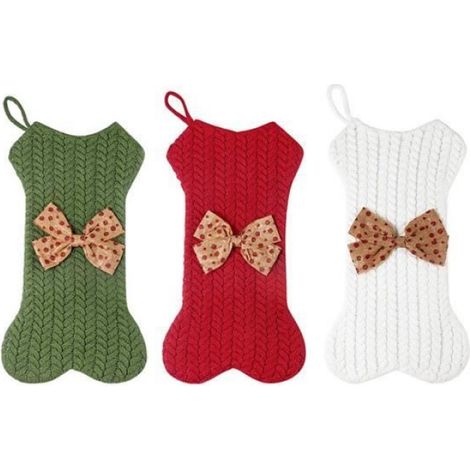 Chaussette de Noel Bas de NoëL pour Chien de Compagnie Ornement de NoëL Laine à Tricoter Ornement Suspendu Sac Cadeau de Bas de (1/4)