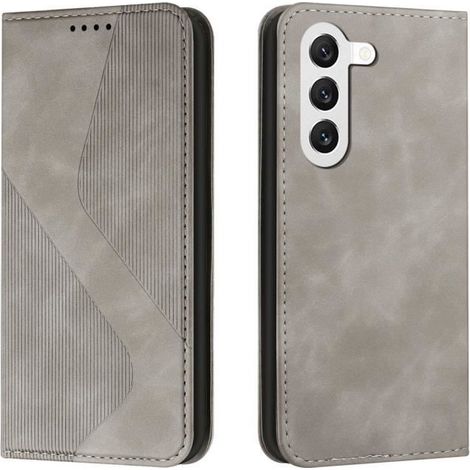 Téléphone Housse Pour Samsung Galaxy S23 Etui Pochette Protection Etui Housse Premium en Cuir PU Gris (1/4)