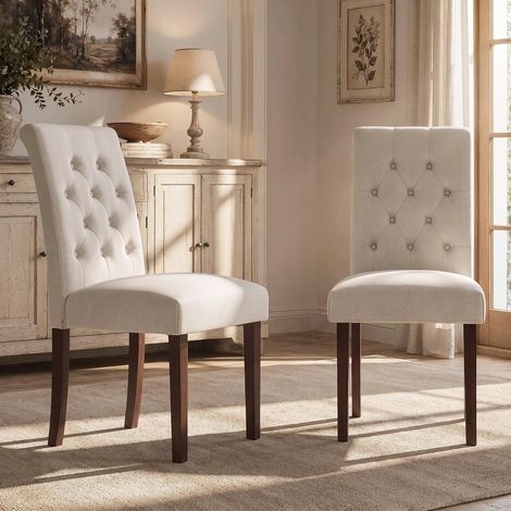 Lot de 2 Chaises de Salle à Manger, Chaises Rembourrées, Chaises de Cuisine, Chesterfield Capitonné, en Bois Massif, Confortable, pour Salle à Manger, Cuisine, Hôtels et Appartements-Beige (1/5)
