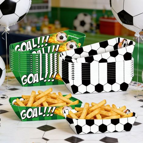 48 platos para aperitivos，Bandeja para aperitivos，Estampado de fútbol，Tema de cumpleaños de fútbol，Cuencos para patatas fritas y aperitivos (1/4)