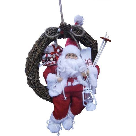 Déco Père Noël rouge et blanc sur Couronne D 30 cm - Feeric Christmas