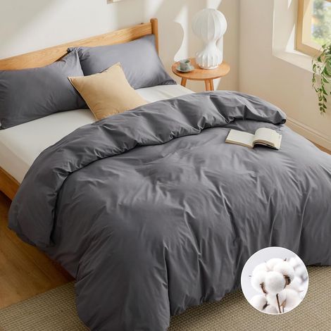 Housse de Couette 240x220-100% Coton 2 Taies 50x75 Gris Fume (1/5)