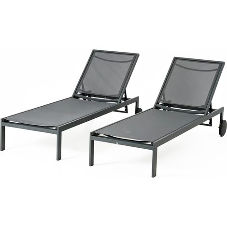 Set di 2 cuscinetti solare reclinabili grigio scuro con cerchi in alluminio CUBA