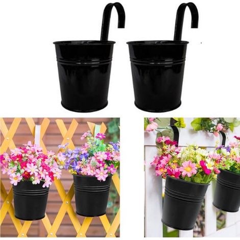 piezas, Cubo colgante de metal negro, Macetero para valla, Macetero colgante multifuncional, Negro, 10 x 10 x 10 cm, patios y porches (1/5)