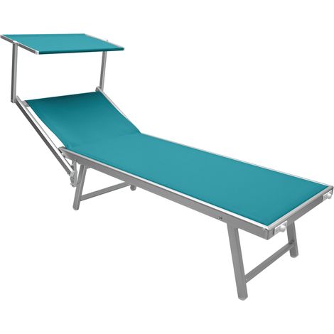Lettino Prendisole Deluxe In Alluminio Pieghevole Professionale Sdraio Con Tettino Parasole Tessuto Textilene Impermeabile Resistente Raggi Uv Giardino Piscina Spiaggia Terrazzo  Petrolio (1/5)