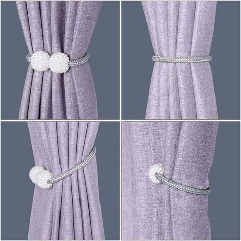 Lot de 6 Embrasses de Rideaux, Embrasses Rideau Aimantée Fenêtre à Billes Faux Perles Boucle de Rideau Pince pour Décoration de (1/4)