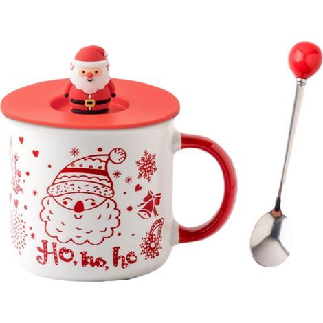 Tasses de Noël avec le Père Noël - Tasses à boire - Tasses de Noël - Mug de Noël - 350 ml avec couvercle et cuillère (1/5)