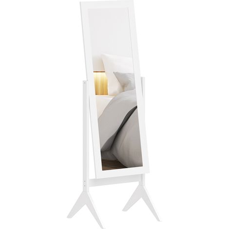 Specchio a Figura Intera con 4 Gambe e Angolazione Regolabile, in Legno e Vetro, 47x46x148 cm, Bianco