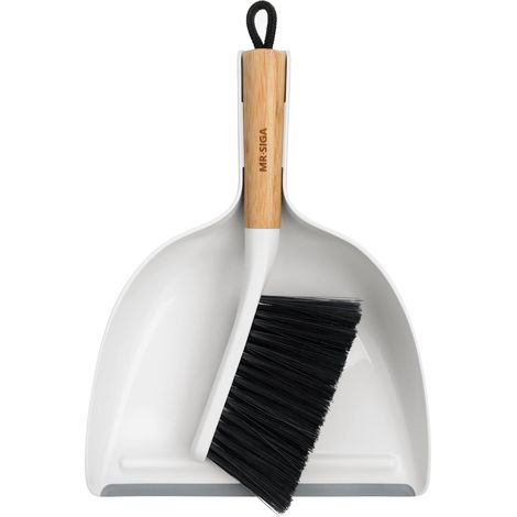 Dustpan and Brush Set, Small Dustpan  Dustpan and Brush with Bamboo Handle, Small Dust-Collecting Mop with Hanging Handle, Pack of 1, White (1/5)