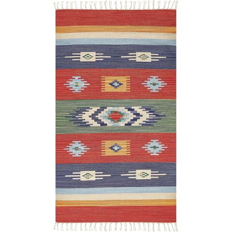 Tapis Kilim avec Motif Géométrique 80 x 150 cm en Coton Multicolore Kamaris (1/5)