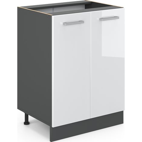Küchenunterschrank R-Line, Weiß Hochglanz, 60 cm ohne Arbeitsplatte, Vicco