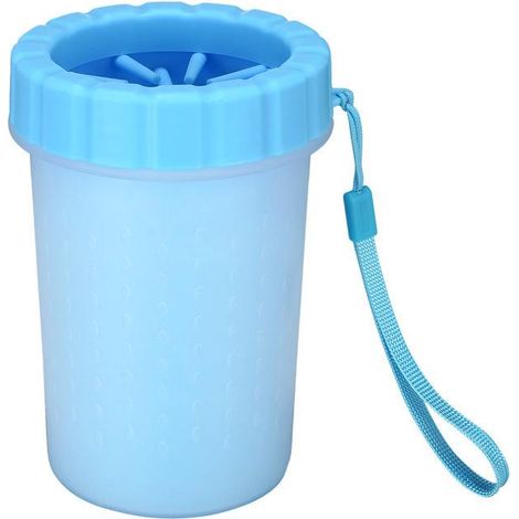 Brosse de nettoyage en silicone pour gobelet (grande bleue), nettoyeur de pattes de chien, dispositif portable pour griffes, idéal pour le nettoyage des coussinets et anneaux de pattes canines. (1/5)