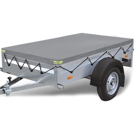 Anhängerplane 600D 215x125x13cm mit 4 elastischen Seilen grau