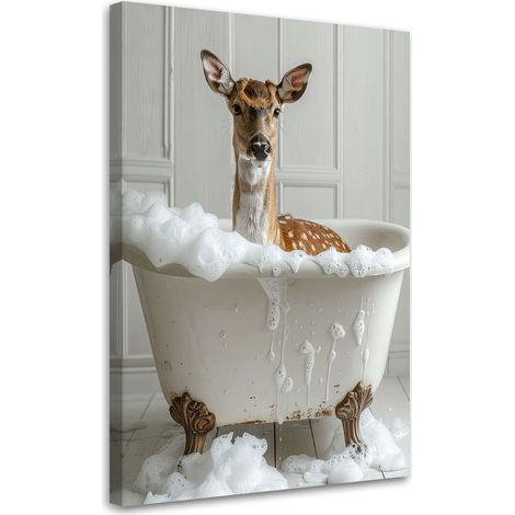 Tableau déco Cerf assis dans une baignoire remplie de mousse beige 60x90 (1/4)
