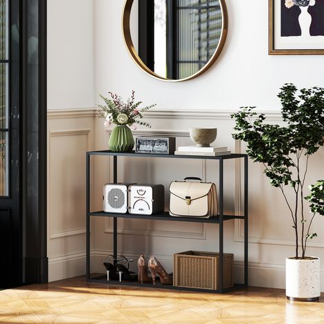 Consolle, credenza, 2 ripiani, acciaio verniciato a polvere, 90 x 30 x 75 cm, nero