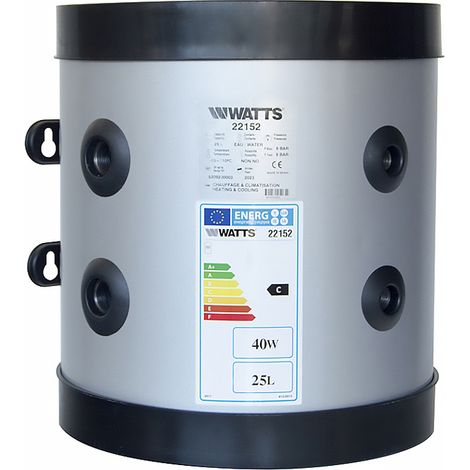 Watts – Ballon échangeur 25L – Isolation polyuréthane rigide – Pression max 6 bar – Température -10°C à 110°C – Glycol 49%