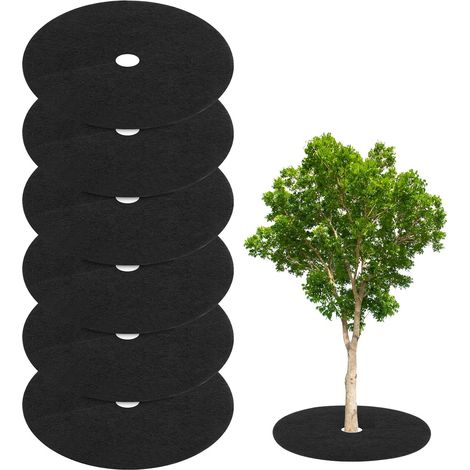6 Pcs Non Woven Tree Cover Rings, 24.4 Inch Fabric Cover for Tree, Apply to Garden Tree Mulch Ring (Black Back) (1/5)