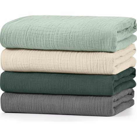 Soarwg Lot de 4 couvertures d'emmaillotage pour enfant 95 x 100 cm - Article pour nouveau-né, vêtements et écharpes, 100 % coton, naturel (1/5)