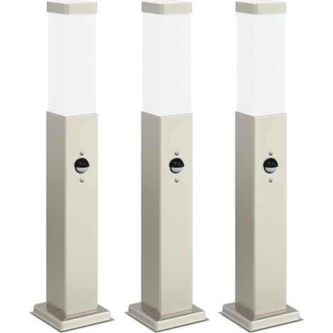 Bornes lumineuses avec détecteur lot de 3 50 cm acier inoxydable IP44 vidaXL (1/5)