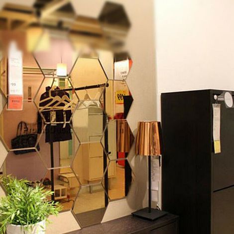 24 Autocollants Miroir Hexagonaux Adhésifs pour Décoration Mosaïque Salle de Bain