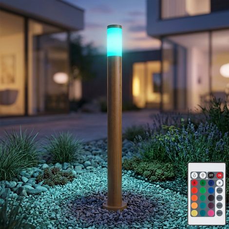 Lampadaire, lampe d'extérieur, lampe de jardin, lampadaire, lampe de chemin, terrasse IP44, acier inoxydable aspect bois, télécommande dimmable, RGB LED 8,5W 806Lm, PxH 12,7x110 cm (1/4)