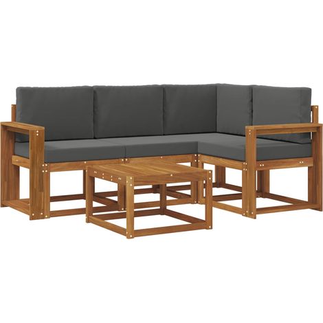 Set di divani da esterno con cuscino 5 pz Salotto da Giardino Naturale e Antracite (1/5)