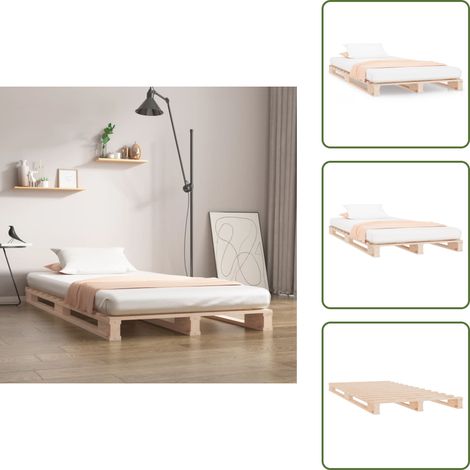 Lit de palette 100x200 cm bois de pin massif - Lit Plateforme - Lit Bois - Lit Design - Lit Campagne - Lit Double (1/5)