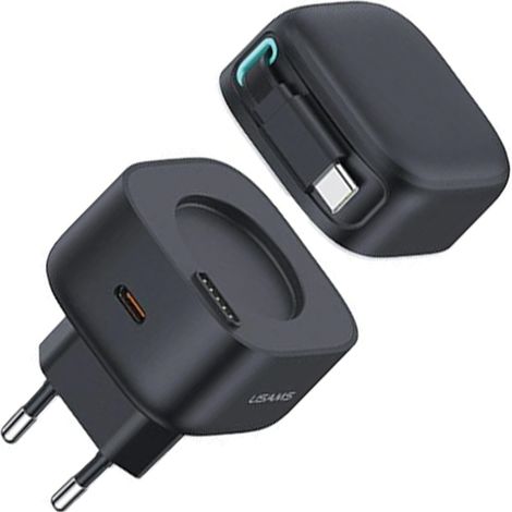USAMS Ład. siec. 1xUSB-C ze zwijanymkablem USB-C Retractable PD+QC 35W Gan Fast Charging cdarny/black XMF Series CC202TC01 (US-CC202) (1/5)