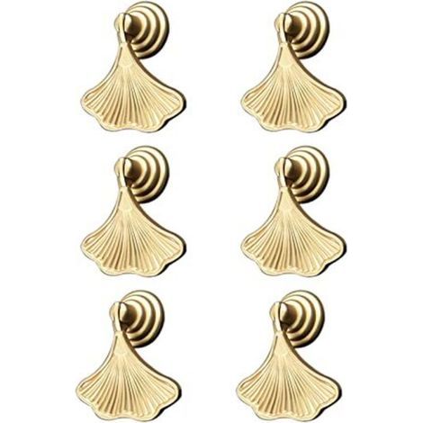 Ginkgo Set of 6 Gold Leaf-Shaped Handles with Teardrop Pendant (1/5)