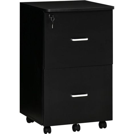 Meuble de bureau noir 2 tiroirs verrouillable pour espace de travail, 43x45x72 cm, design compact et pratique (1/5)