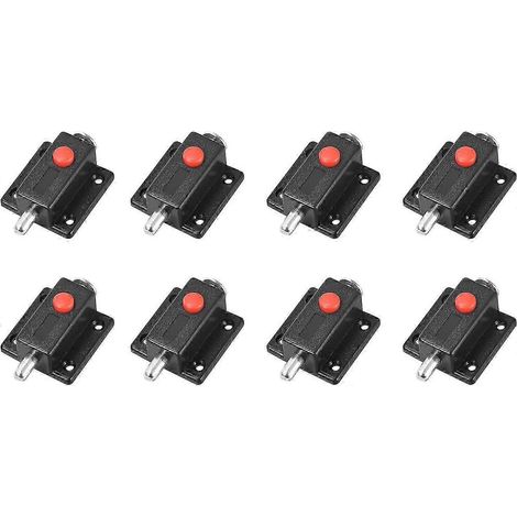 Verrou à bouton-poussoir (37 mm x 35 mm) - Lot de 8, en ABS, avec ressort de sécurité - pour portes, tiroirs et commodes de meubles, noir