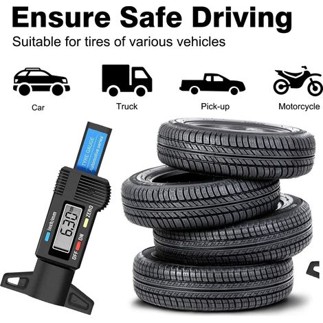 Jauge de bande de roulement de pneu Jauge de profondeur de pneu numérique 0-25,4 mm Outil de mesure de profondeur de bande de roulement de pneu pour moteur de camions de voitures - Noir (1/5)